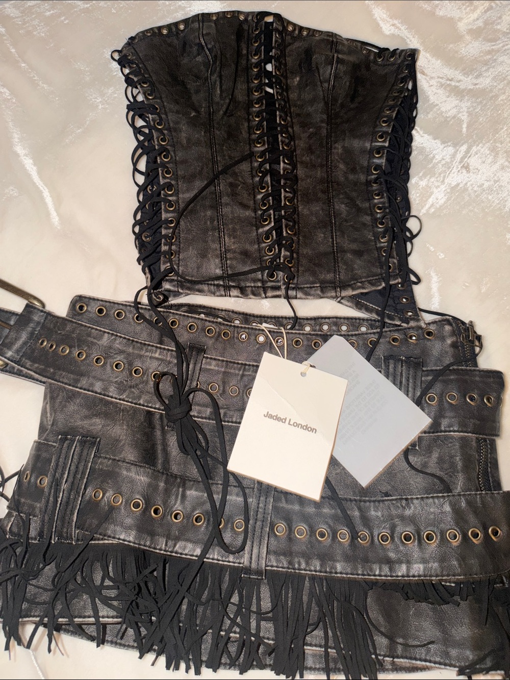 JADED LONDON Odile Black Faux Leather Lace Up Corset & Mini Skirt Matching Set - Picture 11 of 11